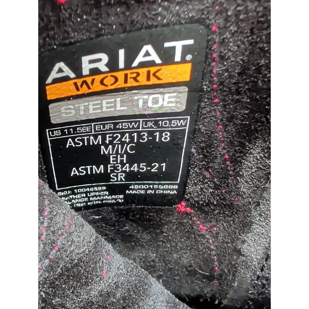 Ariat Men Sierra Work Boots Wide Square Toe 11.5 EE Wide Black Steel Toe Western